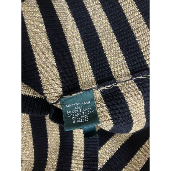 Lauren Ralph Lauren Preppy Sweater Womens Medium Classic Black Gold Stripe - Picture 7 of 14